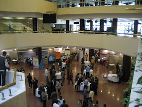 Inside the UN Convention center looking down at the exhibition area