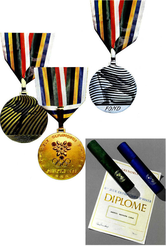 Three of the medals awarded to the Olympic champions