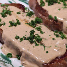 New York Steak with Garlic Cheese Sauce