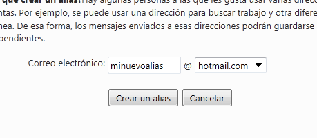 Crear alias en hotmail 2