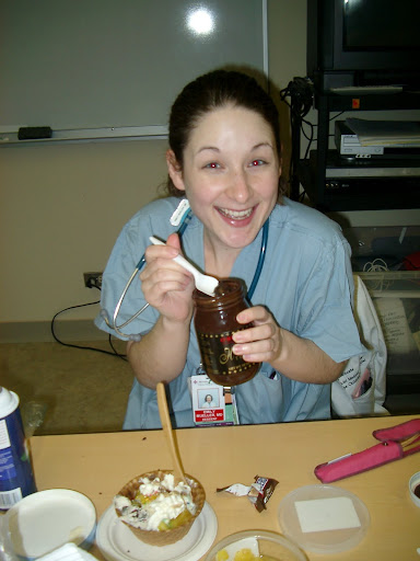 Emily digs into the Oberweis fudge sauce