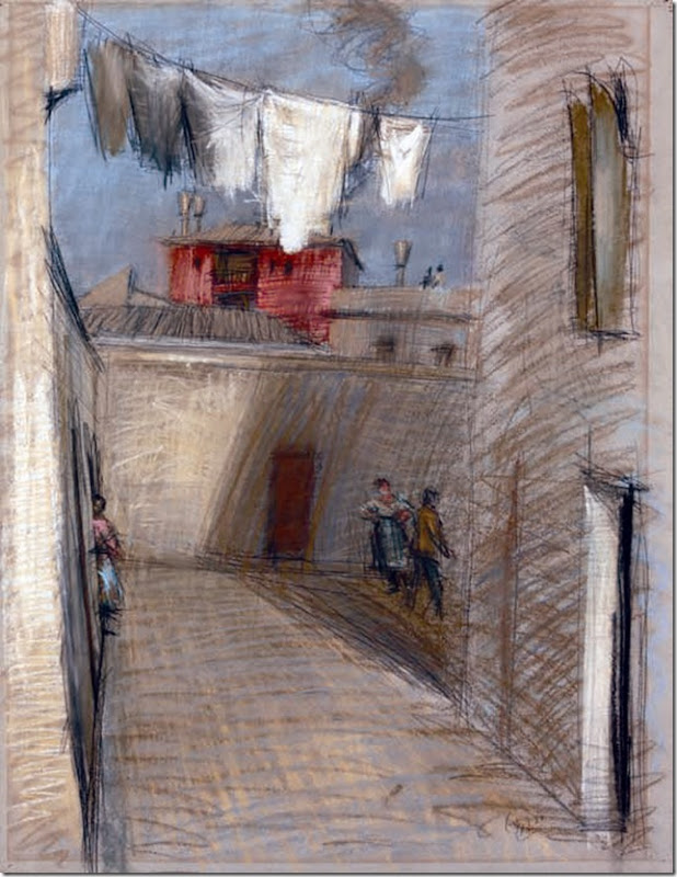 AZOTEA DE VENECIA -  1955. Lápiz y pastel sobre papel. 64 x 50