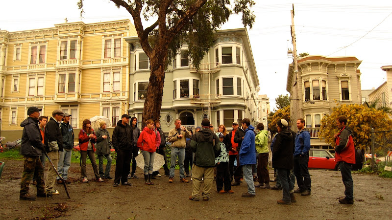 gathering inside the gates at Hayes Valley Farm
