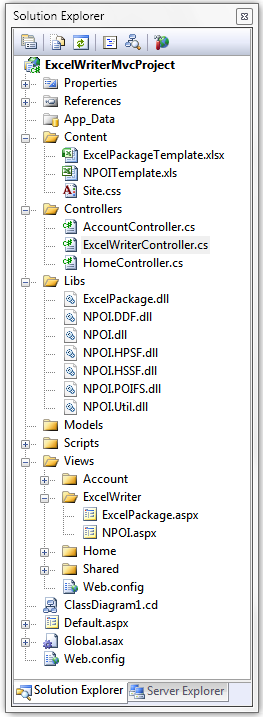 Excel Writer Solution Explorer