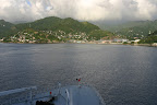 View of Grenada and the bow of the Queen Mary 2