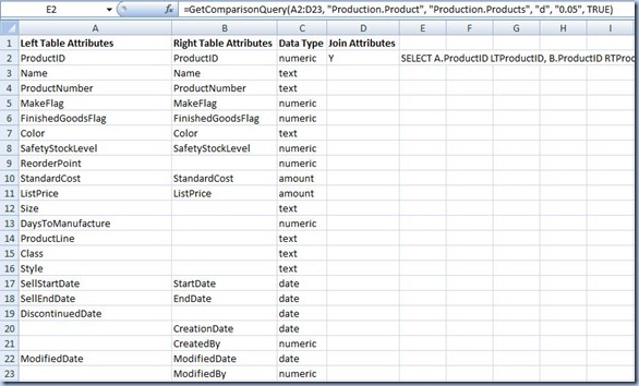 Excel - Comparison Datasets