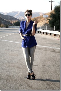 blue blazer with acid wash jeans