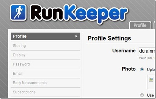 RunKeeper Profile Configuration