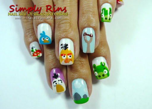 valentine nail designs. Angry Birds nail art design