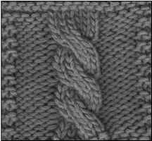 A six-stitch left-twisting cable.