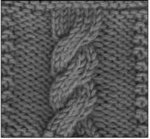 A six-stitch right-twisting cable.
