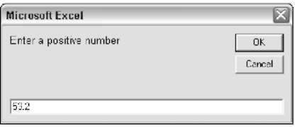 Using the built-in VBA Input Box function to get a number.