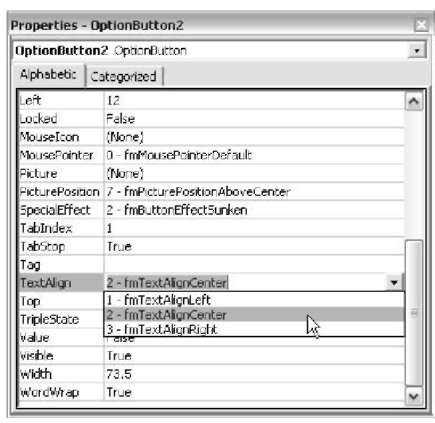 Change properties by selecting from a dropdown list of valid property values.
