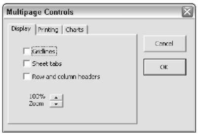 Use a MultiPage control to create a tabbed dialog box.