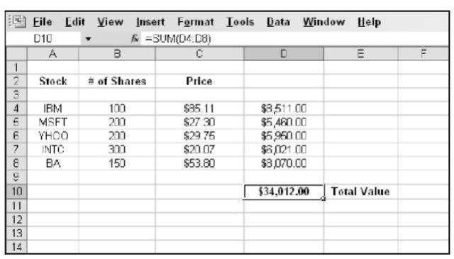 Calculating the value of a stock portfolio, the old-fashioned way.
