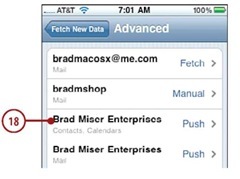 Tap the Contacts,Calendars instance of the MobileMe account.
