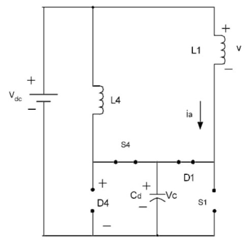 Equivalent circuit when D1 and S4 are on and S1 and D4 are off.