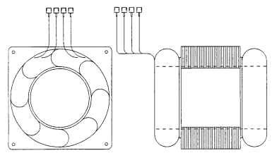 Stator and coil assembly diagram.