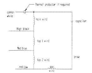 L-connected multispeed PSC motor. L-connected multispeed PSC motor.