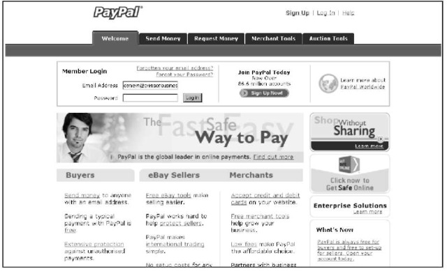 The PayPal.com home page.