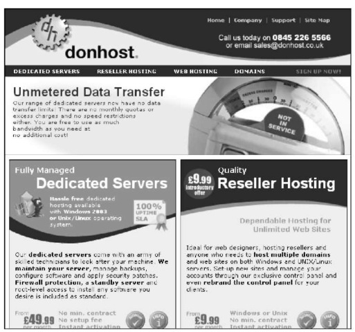 The Donhost. co.uk home page.