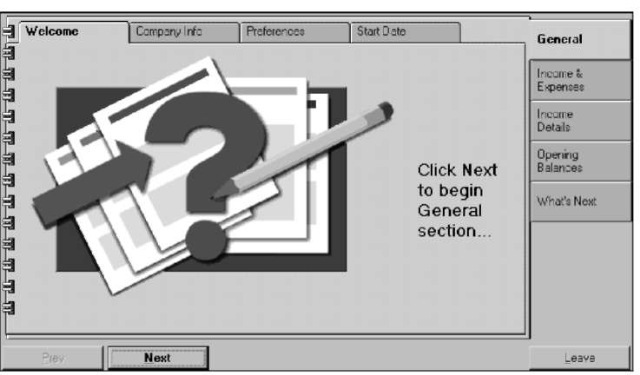 The QuickBooks Pro EasyStep Interview start page.