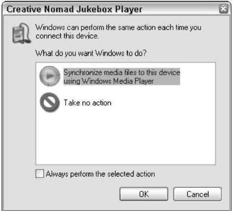 If Windows XP recognizes your MP3 player, you get this notification.