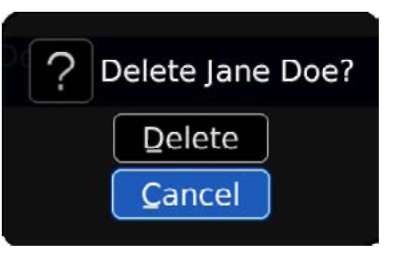The confirmation screen when you're about to delete a contact.