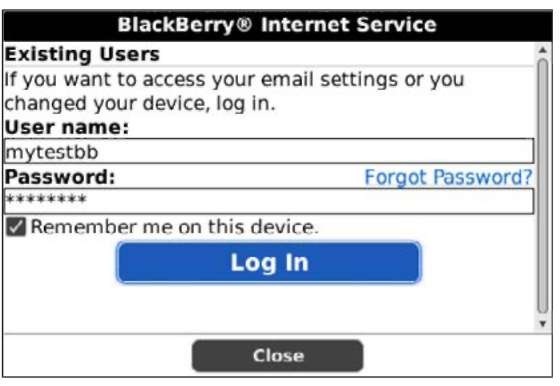 BlackBerry Internet Service setup on BlackBerry OS 5.0.