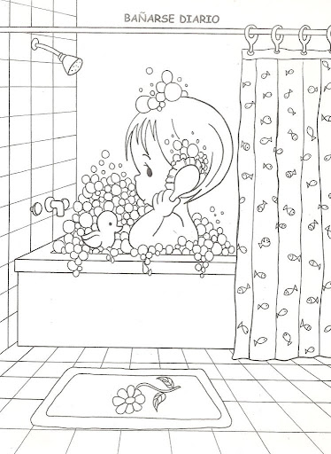 Children bathing, free coloring pages