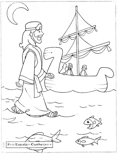 Jesús caminando sobre el mar para colorear