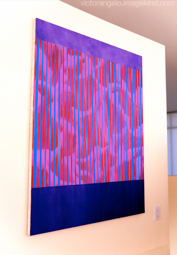 Victor Angelo cellular painting editions fine arts modern contemporary op art pink blue purple optical illusion