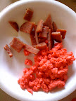 Breakfast this morning. Yes we ate eggs and spam. Green eggs and spam. Yes I know it is similar to Dr. Suess.