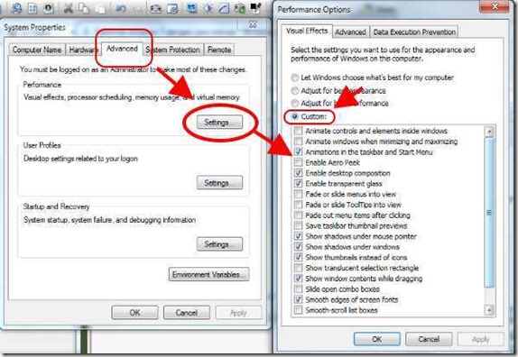 system properties and performance options