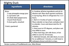 mighty duck recipe card mighty duck recipe card