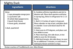 mighty duck recipe card