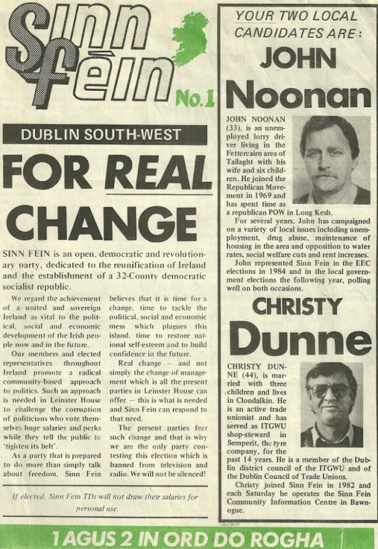 Christy Dunne, John Noonan Sinn Fein 1987 GE Dublin South West