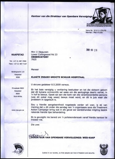  Cape 26 june 2009 says they cannot investigate Groote Schuur Hospital