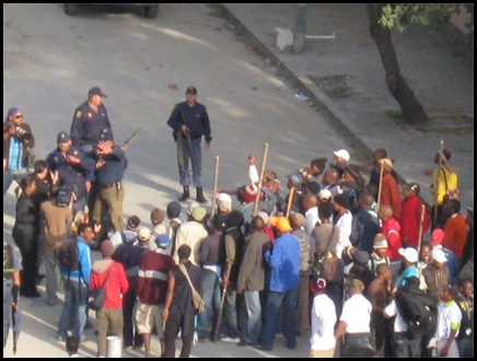 SA Police Facing Down Construction worker strikers Greenpoint FIFA stadium Marlon Klink reader pic