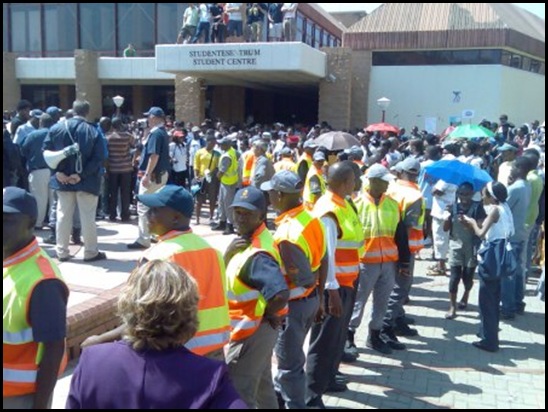 Black demonstrators disrupting 
Pretoria University student council elections a Sept82009