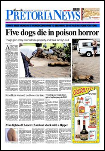 Eybers family dogs poisoned by crime thugs PretoriaNewsJan12009