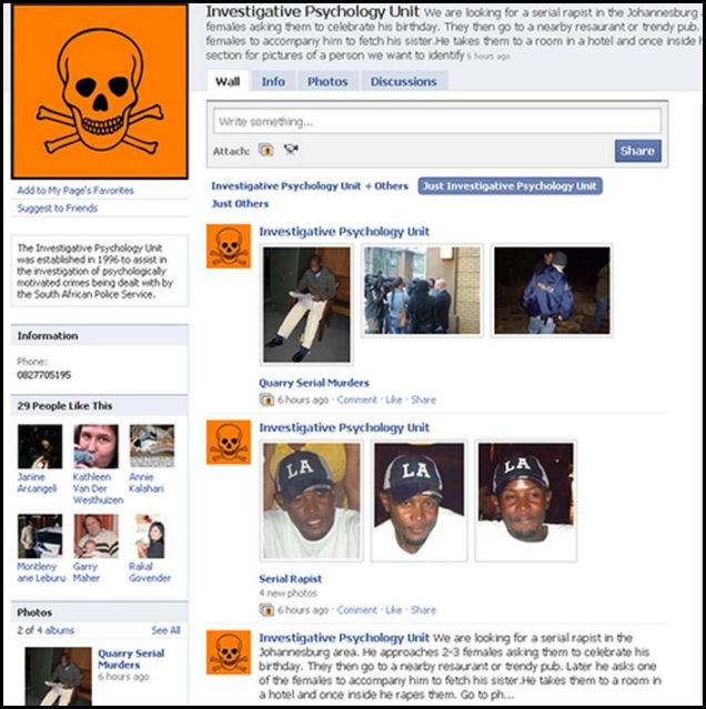 SAPS INVESTIGATIVE PSYCHOLOGY UNIT FACEBOOK PAGE