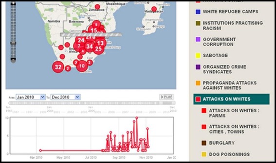 ATTACKS AGAINST WHITE SA SOAR TO TEN A DAY NOV 2010 FARMITRACKER MAP