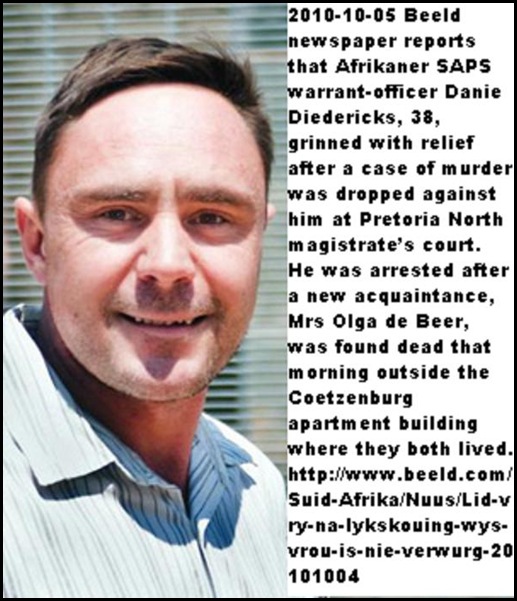Diedrichs warrant officer Diedericks 38 Pretoria North OlgaDeBeer death not his fault