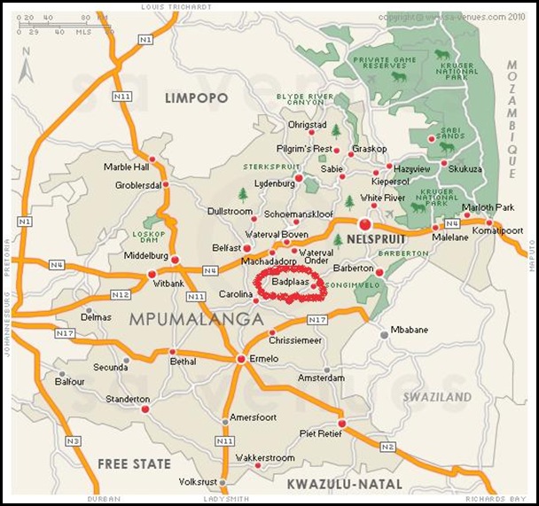 MAP BADPLAAS MPUMALANGA SOUTH AFRICA