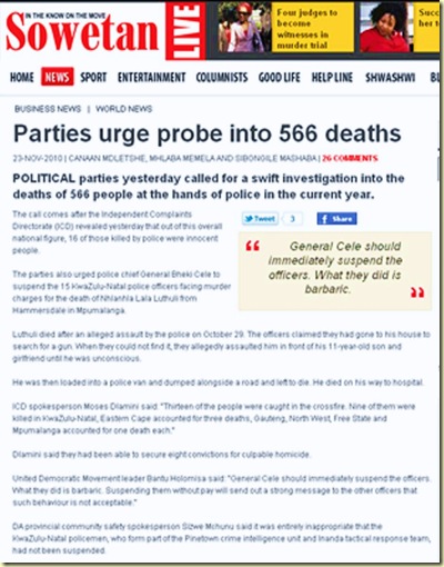SAPS 566 DEATHS IN DETENTION 2010 SOWETAN