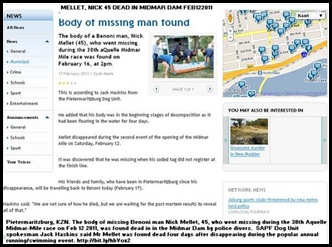 Mellet Nick 45 Benoni found dead Midmar Lake PmaritzburgFeb172011 Mellet Nick 45 Benoni found dead Midmar Lake PmaritzburgFeb172011