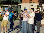 Photo: The band finishes up with one last tune before the game.