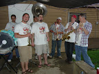 Photo: The brass band lets loose on the New Orleans vocals.