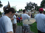 Photo: Patrick lays down the beat on the drums for the brass band.
